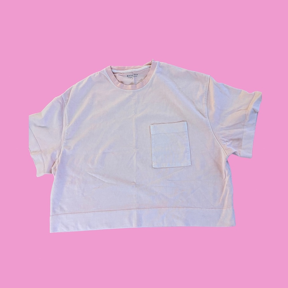 Athleta Relaxed Fit Crew Neck Tee with
Pocket - Light Pink - Size S
